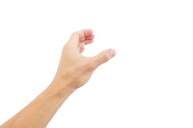 İnsanın eli, beyaz arka planda izole edilmiş bir şekilde el ele tutuşmaktır.