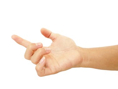 Beyaz arka planda izole edilmiş Asyalı bir adamın jestini göster.