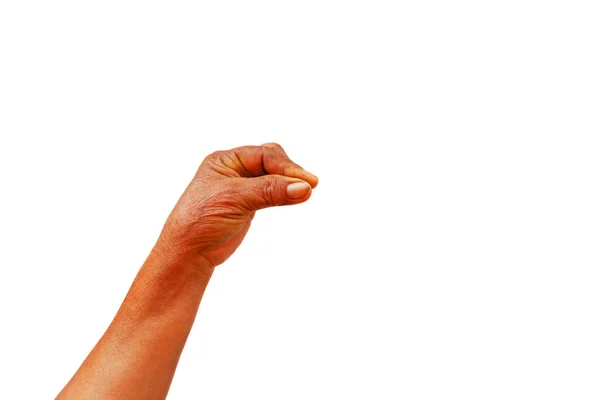 Χέρι Της Μεσήλικης Γυναίκας Δείχνουν Χειρονομία Πιάσει Κάτι — Φωτογραφία Αρχείου