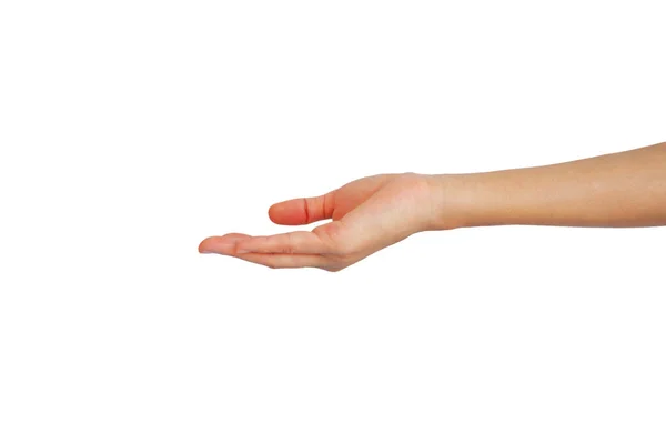 hand of Asian woman is reach out for get something isolated on white background