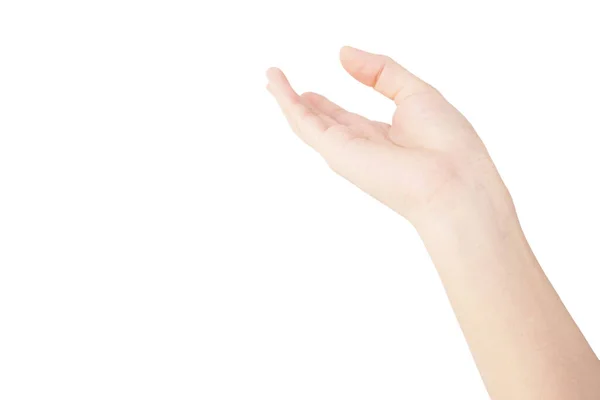 Hand Asian Woman Reach Palm Get Something Isolated White Background — Stock Photo, Image