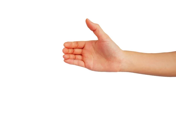 Ręka Azji Kobieta Jest Wyciągnąć Rękę Uścisk Odizolowany Białym Tle — Zdjęcie stockowe