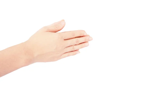 Χέρι Της Ασιατικής Γυναίκας Pay Σεβασμό Χειρονομία Απομονώνονται Λευκό Φόντο — Φωτογραφία Αρχείου