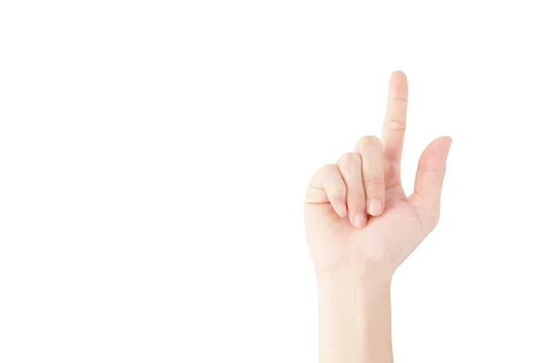 Рука Азиатской Женщины Показать Показать Указательный Палец Вверх Правильно Указать — стоковое фото
