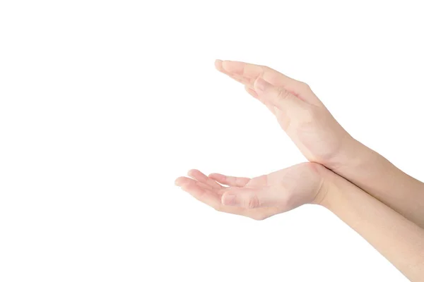 Χέρι Δείχνει Χειρονομίες Όπως Ένα Στόμα Ορμήξει Κάτι Απομονωμένο Λευκό — Φωτογραφία Αρχείου