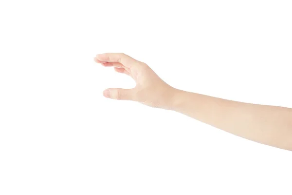 Χέρι Της Ασιάτισσας Είναι Πιάσει Κάτι Απομονωμένο Λευκό Φόντο — Φωτογραφία Αρχείου