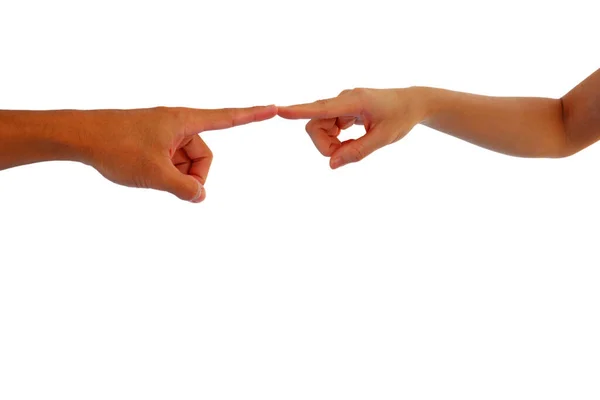 Mano Del Hombre Mujer Extienden Uso Dedo Índice Toque Unos — Foto de Stock