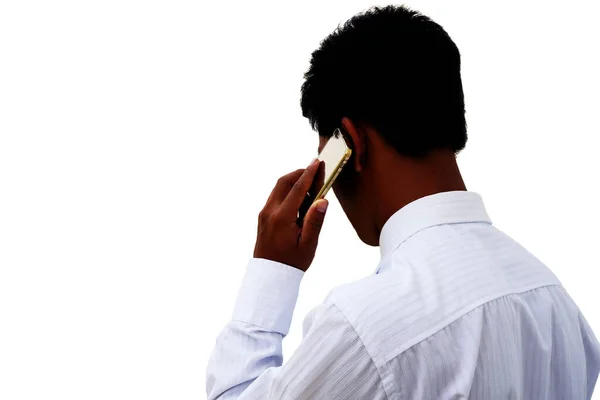 Homme Affaires Parlant Téléphone Avec Sérieux Raison Problèmes Travail Isolé — Photo