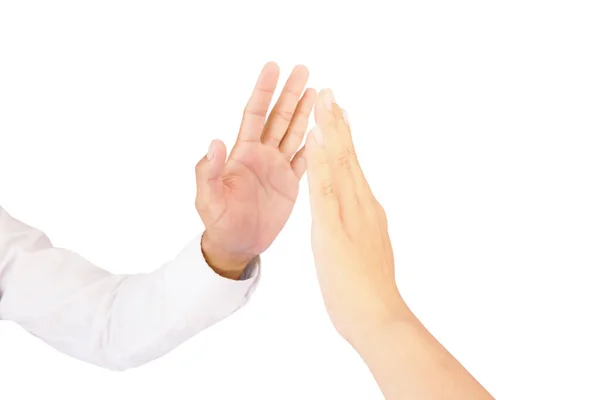 两只手的手势是表示 给我五个 的手势 用白色背景隔开 — 图库照片