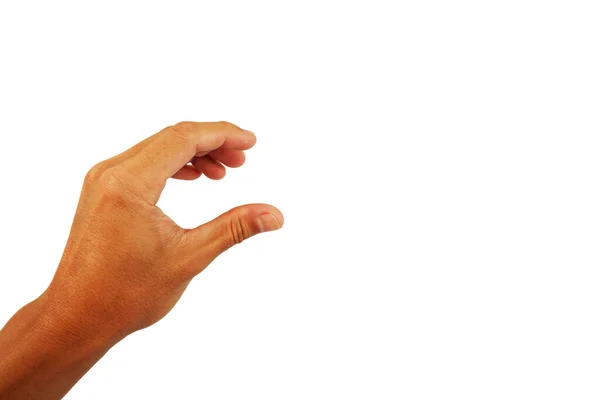 Zbliżenie Ręka Człowieka Złapać Gest Izolowane Białym Tle — Zdjęcie stockowe