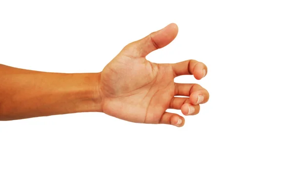 Mostrar Mão Homem Garrafa Segurar Gesto Isolado Fundo Branco — Fotografia de Stock