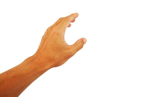 Zeige Die Hand Eines Mannes Greif Geste Isoliert Auf Weißem — Stockfoto