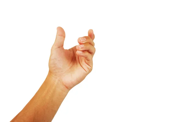 Show Hand Man Grab Χειρονομία Που Απομονώνεται Λευκό Φόντο — Φωτογραφία Αρχείου
