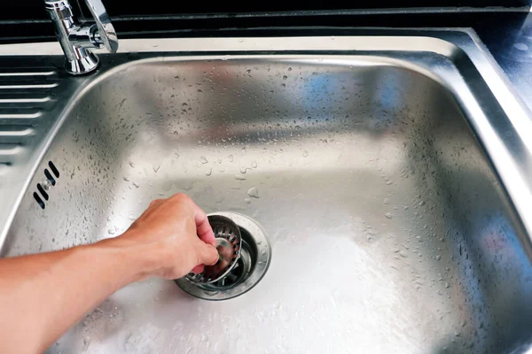 Hand Catch Pull Lid Drain Hole Sink — Stock Photo, Image