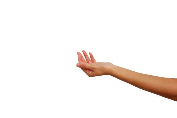 Die Linke Hand Einer Asiatischen Frau Zeigt Eine Auf Weißem — Stockfoto