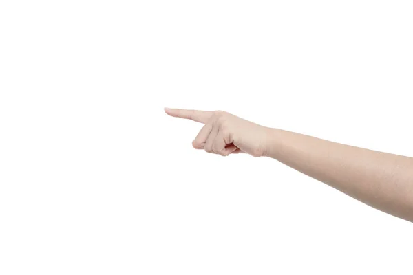 Geste Der Asiatischen Frau Mit Der Linken Hand Auf Weißem — Stockfoto