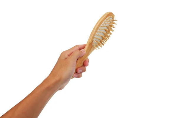 Hand Asian Man Holding Wood Comb Special Effects Needle Made — Stock Photo, Image