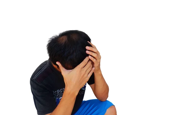 Homem Está Sentado Tenso Porque Triste Preocupar Como Resultado Perda — Fotografia de Stock