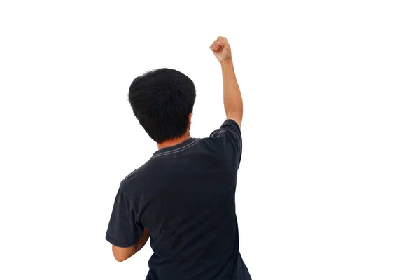 Mann Zeigt Starke Geste Auf Weißem Hintergrund — Stockfoto