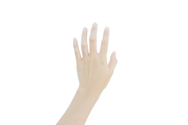 Χέρι Της Ασίας Είναι Φτάσει Για Αγγίξει Κάτι Απομονωμένο Λευκό — Φωτογραφία Αρχείου
