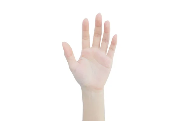 Рука Азиатской Женщины Показать Руку Изолированы Белом Фоне — стоковое фото