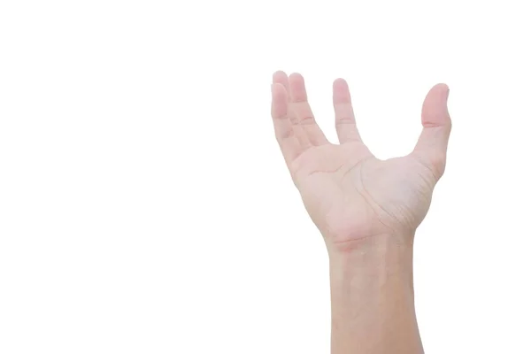 Χέρι Του Ασιάτη Έδειξε Χειρονομία Για Αρπάξει Κάτι Απομονωμένο Λευκό — Φωτογραφία Αρχείου