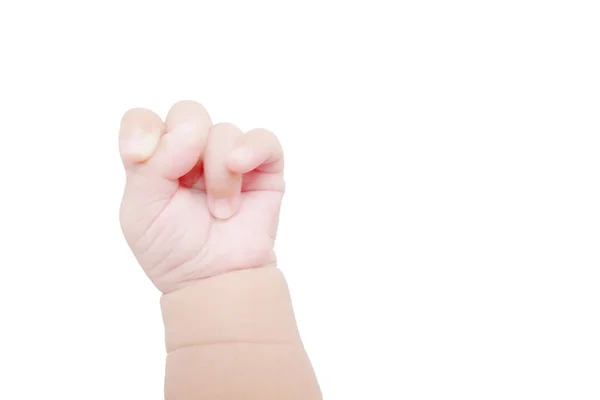 Рука Младенца Возрасте Трех Месяцев Показывает Кулак Жесте Кулака Белом — стоковое фото