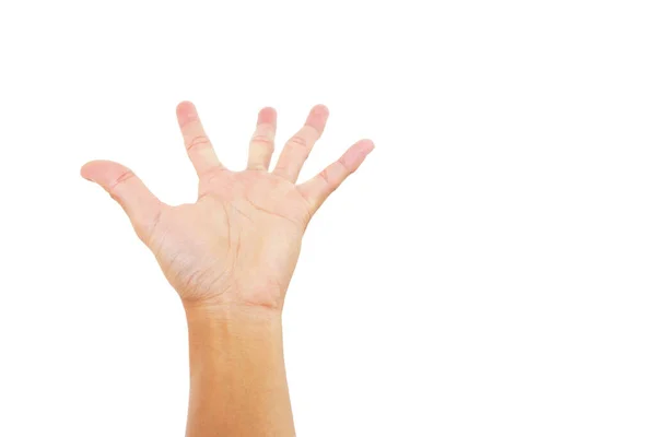 Hand Man Reach Grab Something Isolated White Background — Stock Photo, Image