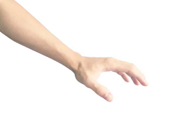 Χέρι Του Ανθρώπου Είναι Φτάσει Κάτω Για Λάβει Απομονωμένη Λευκό — Φωτογραφία Αρχείου