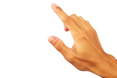 Beyaz arkaplanda izole edilmiş bir şeye basmak için işaret parmağına dokun