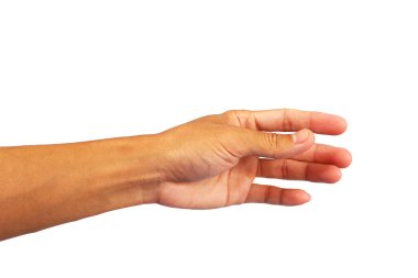 Beyaz arka planda izole edilmiş bir şey yakalamak için uzan.