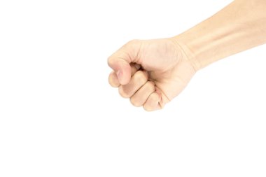 Adamın el hareketi vurulur. Beyaz arka planda izole edilmiş ezilir.