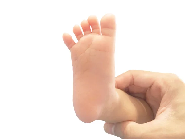 Asian Infant Foot Month Age Father Hand Isolated White Background — Stock Photo, Image