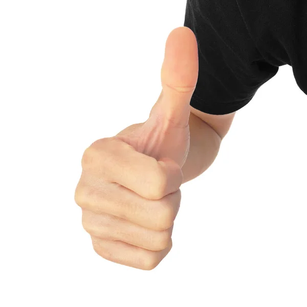 Sinais Mão Homem Mostrar Thumb Que Gesto Muito Bom Isolado — Fotografia de Stock