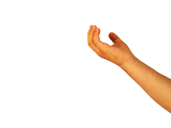 手势中的肥胖女孩的手 用于表示在白色背景上隔离的手的符号 — 图库照片