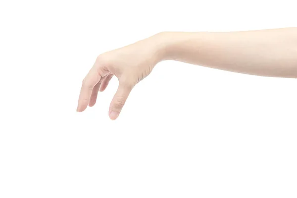 Χέρι Της Γυναίκας Είναι Απλώσει Χέρι Χειρονομία Επιλογή Απομονώνονται Λευκό — Φωτογραφία Αρχείου