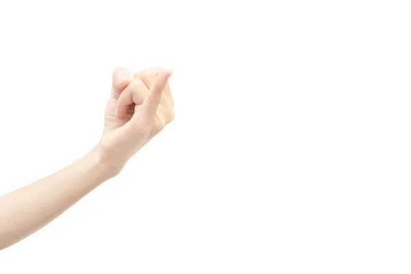 Ręka Kobiety Jest Pokazać Hak Siebie Mały Gest Palca Odizolowany — Zdjęcie stockowe