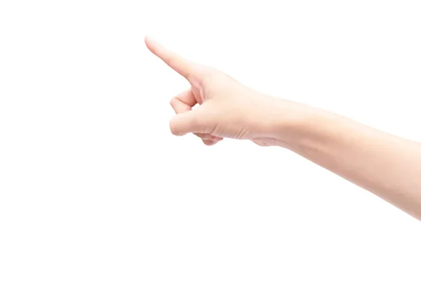 Tangan Dari Wanita Adalah Show Point Gesture Isolated White Background — Stok Foto