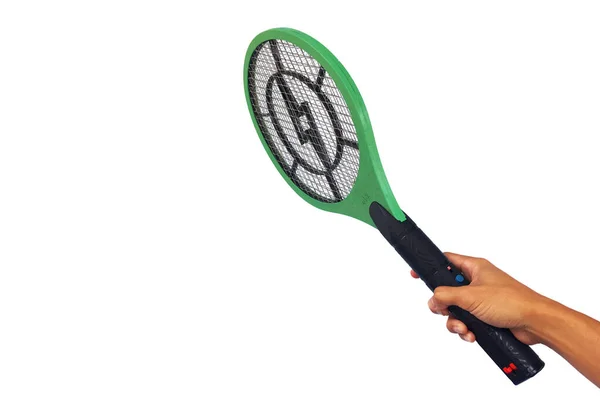 Handen Håll Elektrisk Mygga Swatter För Träff Och Chock Mygga — Stockfoto