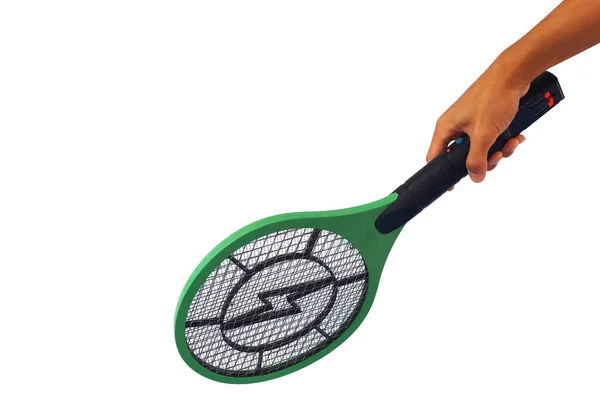 Handen Håll Elektrisk Mygga Swatter För Träff Och Chock Mygga — Stockfoto
