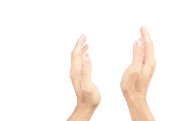 Zeigen Beide Hand Nach Oben Geste Isoliert Auf Weißem Hintergrund — Stockfoto