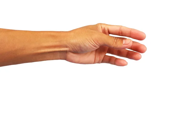 Ręka Człowieka Jest Wyciągnięcie Ręki Połowu Lub Wybrać Coś Izolowane — Zdjęcie stockowe