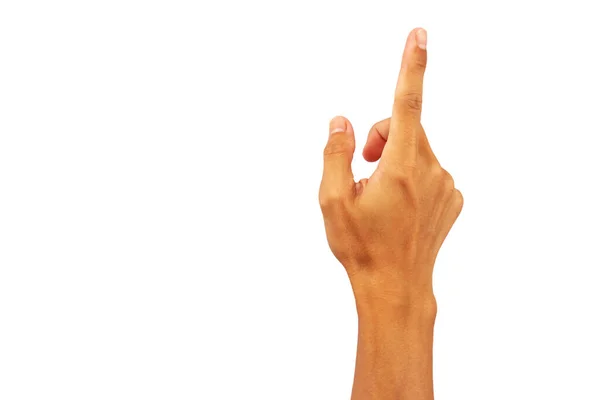 Рука Человека Показывает Указательный Палец Вверх Точки Нажмите Изолированы Белом — стоковое фото