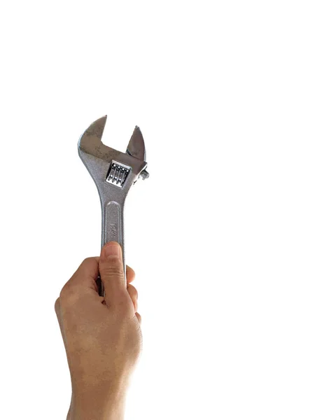 Hand Holding Wrench Isolated White Background — Stock Photo, Image
