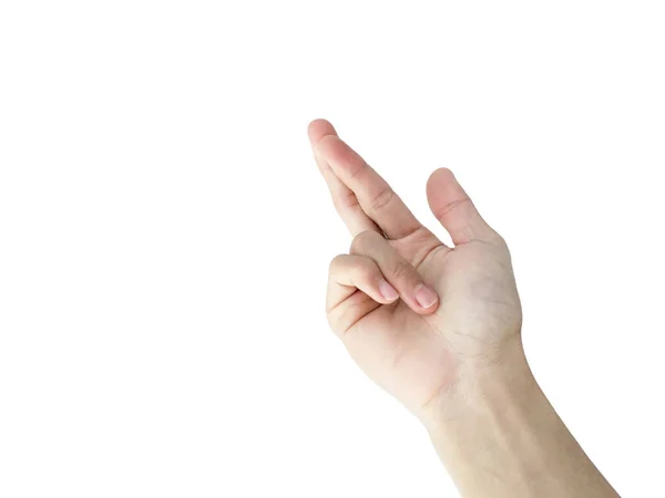 手を挙げると白い背景に孤立した男の嘘の象徴 — ストック写真
