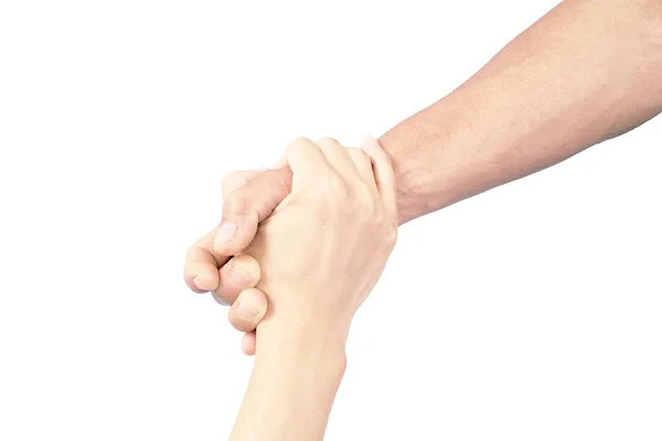 Die Geste Der Hand Zieht Eine Andere Hand Bei Der — Stockfoto