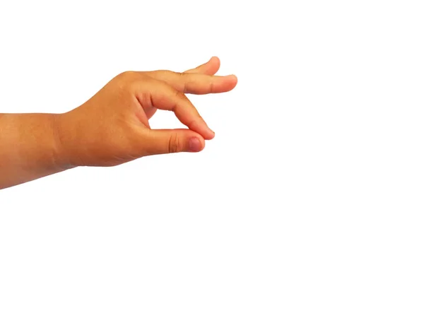 Mão Menina Gorda Gestos Para Mostrar Símbolo Mão Isolada Fundo — Fotografia de Stock