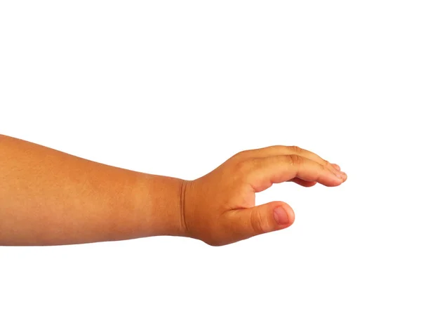 Mão Menina Gorda Gestos Para Mostrar Símbolo Mão Isolada Fundo — Fotografia de Stock