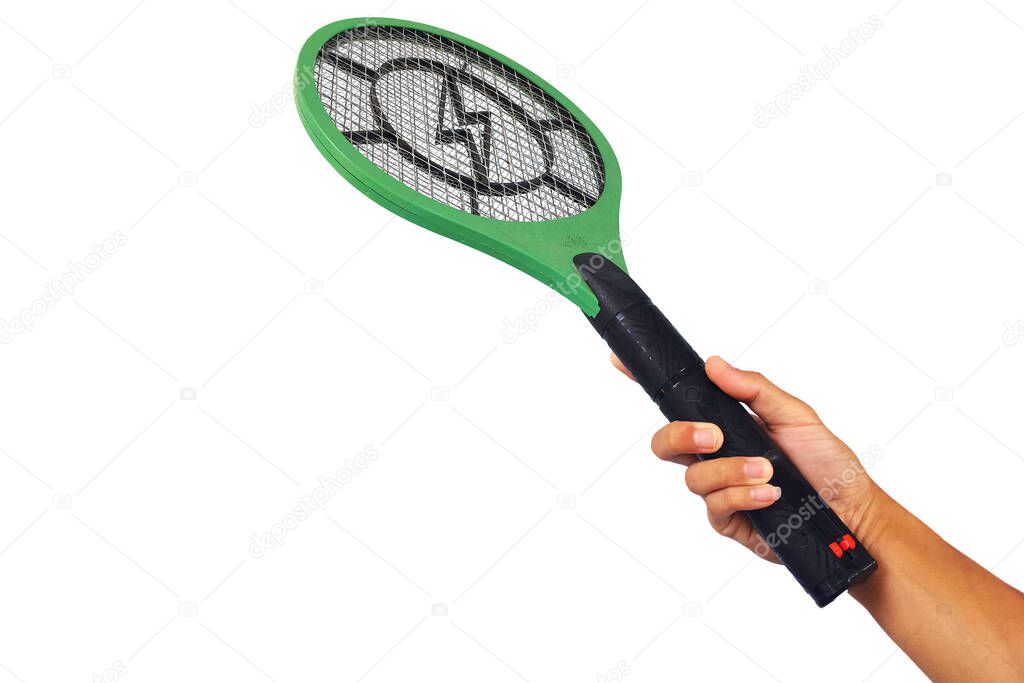 hand is hold Electric mosquito swatter for hit and shock mosquito