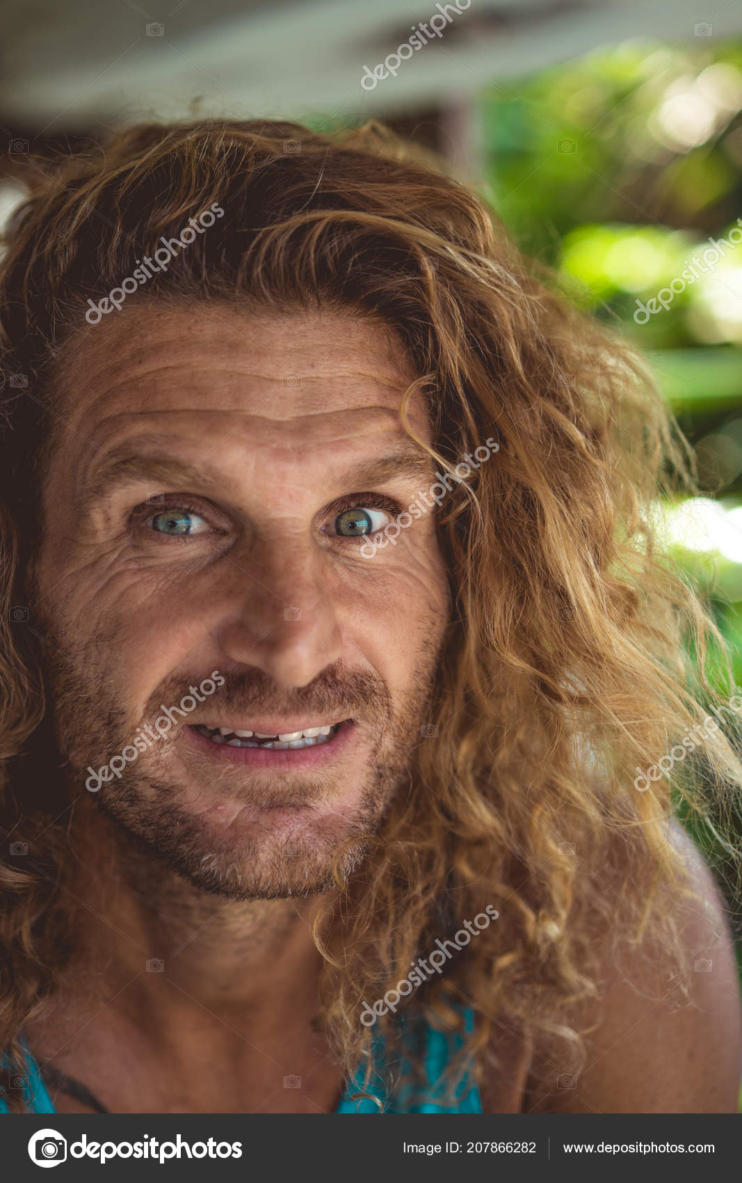 Handsome Middle Age Man Long Blond Hair Tattoos Stock Photo
